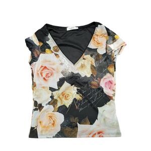 NWT Rebellious Dreamer Short Sleeves Stretch New Floral Shirt Size Medium